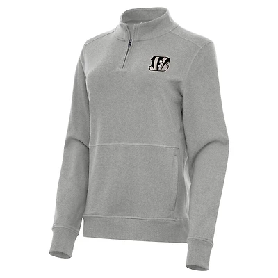 Women's Antigua  Heather Gray Cincinnati Bengals Crush Quarter-Zip Top