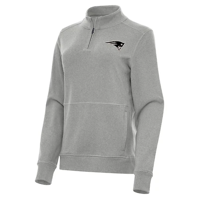 Women's Antigua  Heather Gray New England Patriots Crush Quarter-Zip Top