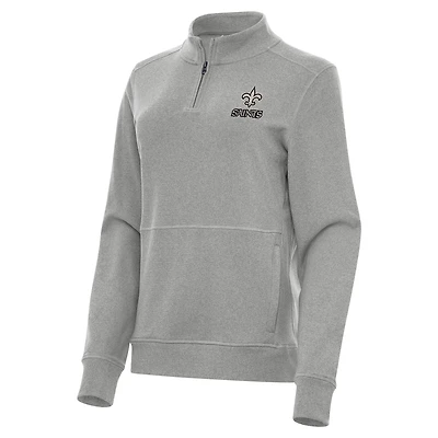 Women's Antigua  Heather Gray New Orleans Saints Crush Quarter-Zip Top