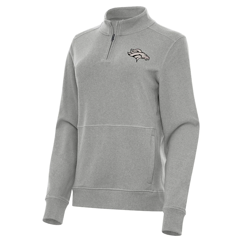 Women's Antigua  Heather Gray Denver Broncos Crush Quarter-Zip Top