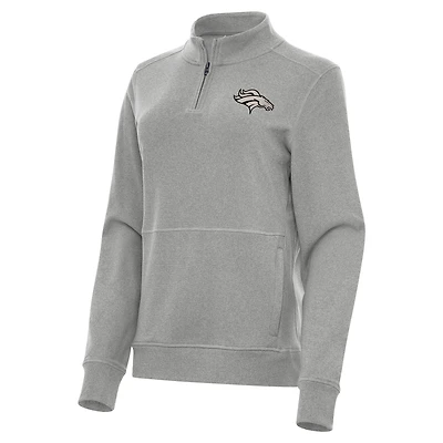 Women's Antigua  Heather Gray Denver Broncos Crush Quarter-Zip Top