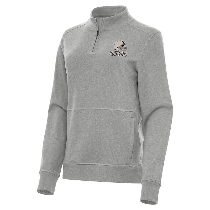 Women's Antigua  Heather Gray Cleveland Browns Crush Quarter-Zip Top