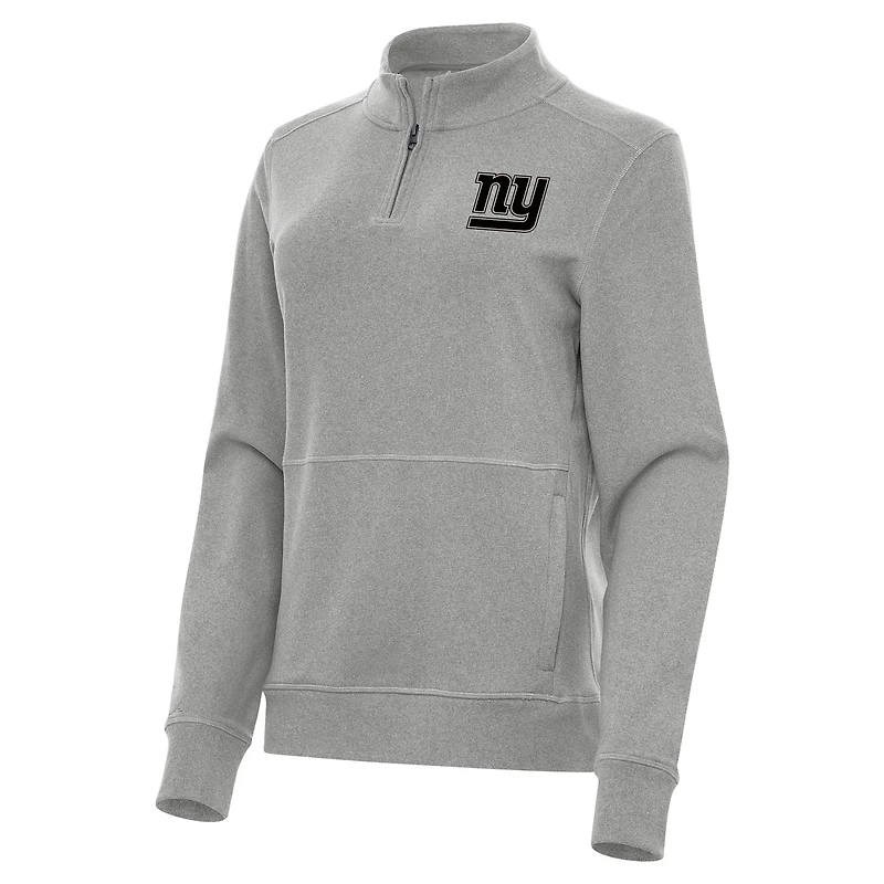 Women's Antigua  Heather Gray New York Giants Crush Quarter-Zip Top