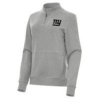 Women's Antigua  Heather Gray New York Giants Crush Quarter-Zip Top