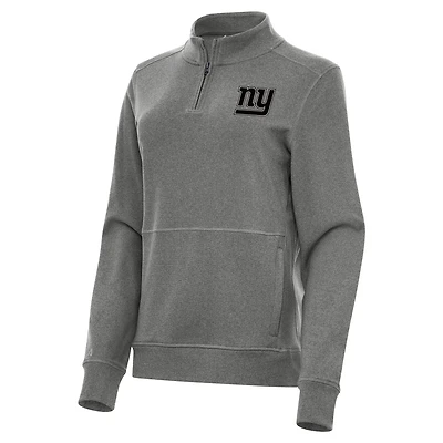 Women's Antigua  Heather Black New York Giants Crush Quarter-Zip Top