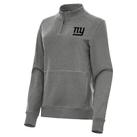 Women's Antigua  Heather Black New York Giants Crush Quarter-Zip Top
