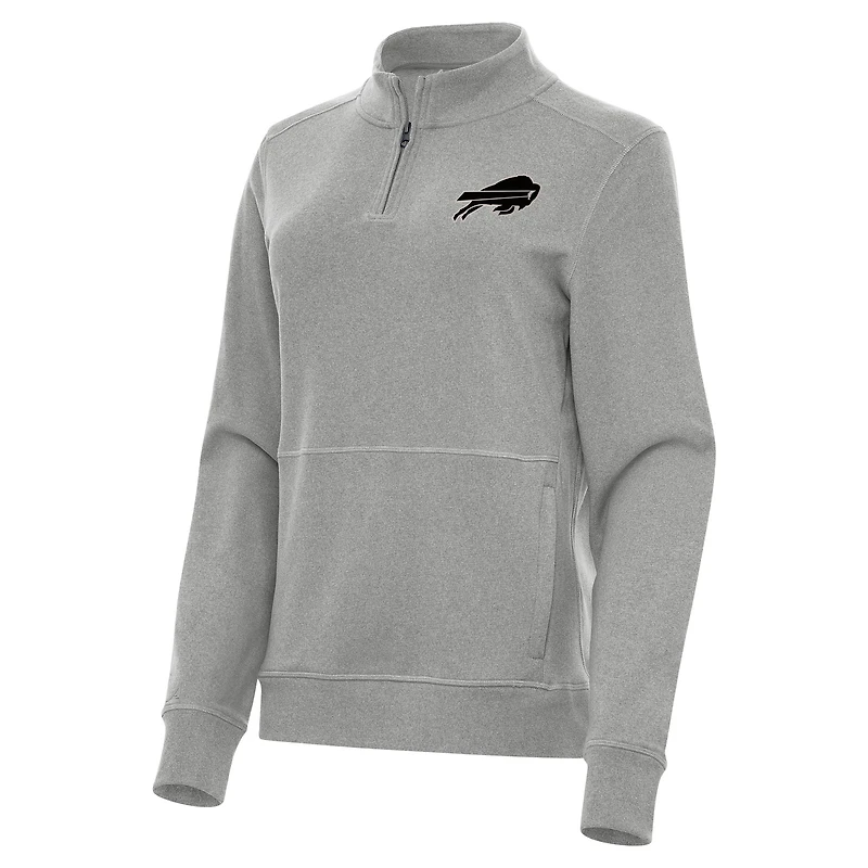 Women's Antigua  Heather Gray Buffalo Bills Crush Quarter-Zip Top