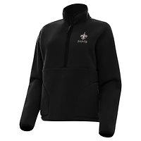 Women's Antigua Black New Orleans Saints  Brushed Carbon Figure Half-Zip Pullover Sweatshirt
