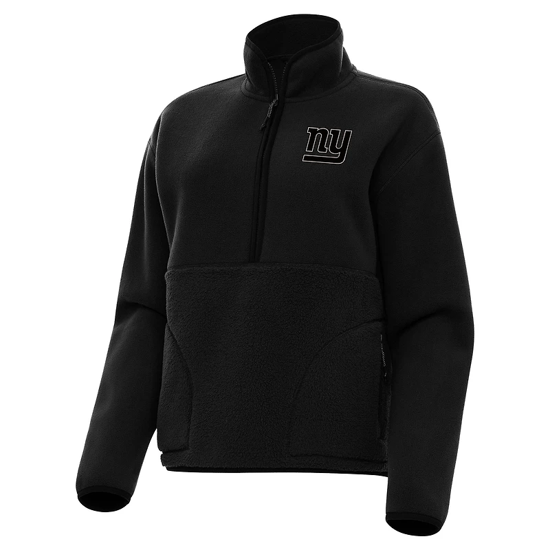 Women's Antigua Black New York Giants  Brushed Carbon Figure Half-Zip Pullover Sweatshirt