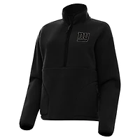 Women's Antigua Black New York Giants  Brushed Carbon Figure Half-Zip Pullover Sweatshirt