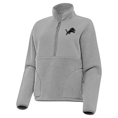 Women's Antigua Gray Detroit Lions  Brushed Carbon Figure Half-Zip Pullover Sweatshirt