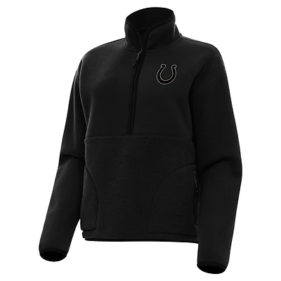 Women's Antigua Black Indianapolis Colts Brushed Carbon Figure Half-Zip Pullover Sweatshirt