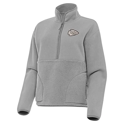 Women's Antigua Gray Kansas City Chiefs  Brushed Carbon Figure Half-Zip Pullover Sweatshirt