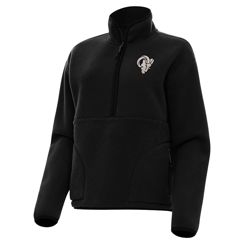 Women's Antigua Black Los Angeles Rams  Brushed Carbon Figure Half-Zip Pullover Sweatshirt