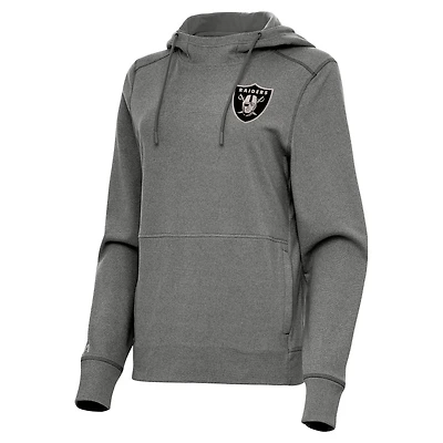 Women's Antigua Heather Black Las Vegas Raiders Justice Pullover Hoodie
