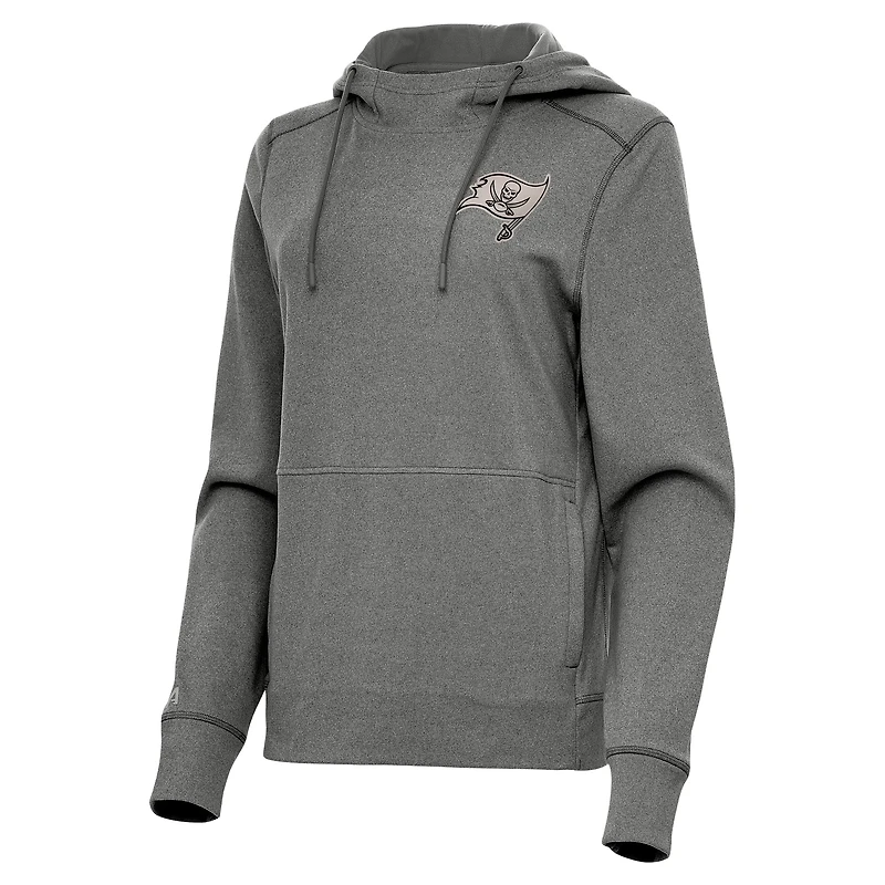 Women's Antigua  Heather Black Tampa Bay Buccaneers Justice Pullover Hoodie