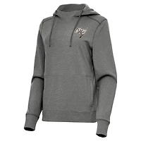 Women's Antigua  Heather Black Tampa Bay Buccaneers Justice Pullover Hoodie