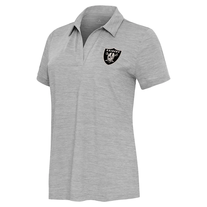 Women's Antigua  Heather Gray Las Vegas Raiders Layout V-Neck Polo