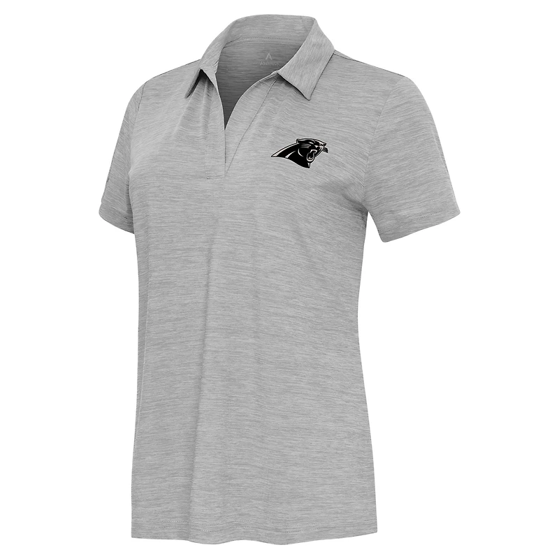 Women's Antigua Heather Gray Carolina Panthers Layout V-Neck Polo