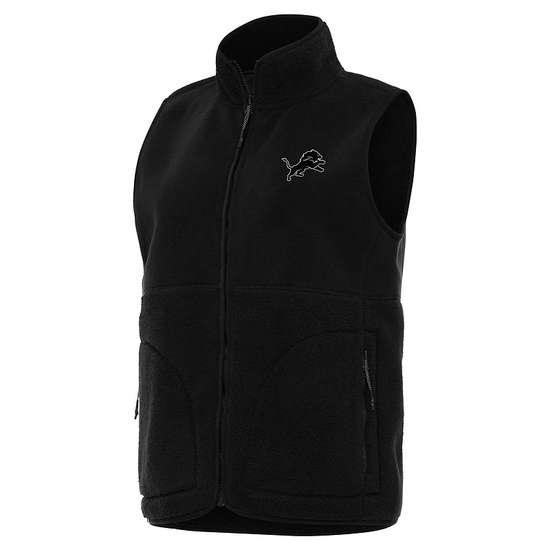 Women's Antigua  Black Detroit Lions Nostalgic Full-Zip Vest