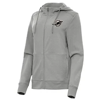 Women's Antigua  Heather Gray Miami Dolphins Seeker Full-Zip Hoodie Jacket