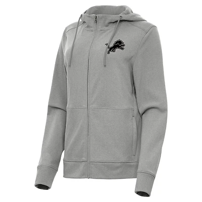 Women's Antigua  Heather Gray Detroit Lions Seeker Full-Zip Hoodie Jacket