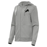 Women's Antigua  Heather Gray Detroit Lions Seeker Full-Zip Hoodie Jacket