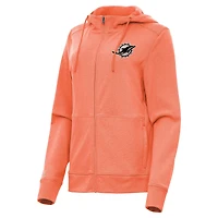 Women's Antigua  Heather Orange Miami Dolphins Seeker Full-Zip Hoodie Jacket