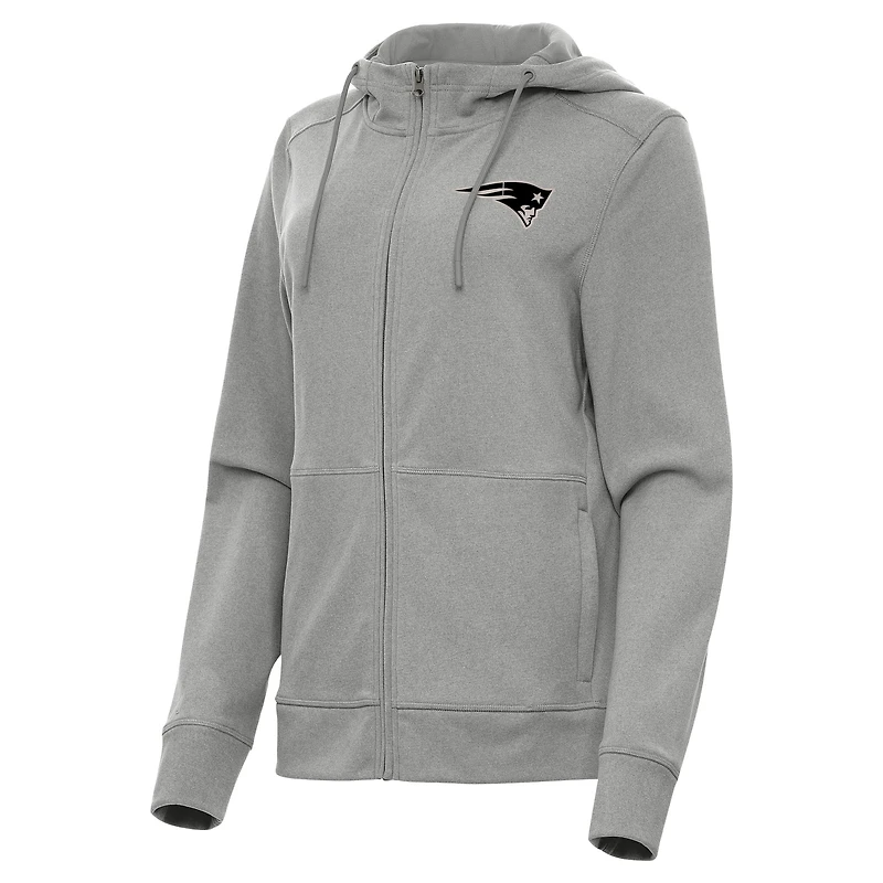 Women's Antigua  Heather Gray New England Patriots Seeker Full-Zip Hoodie Jacket