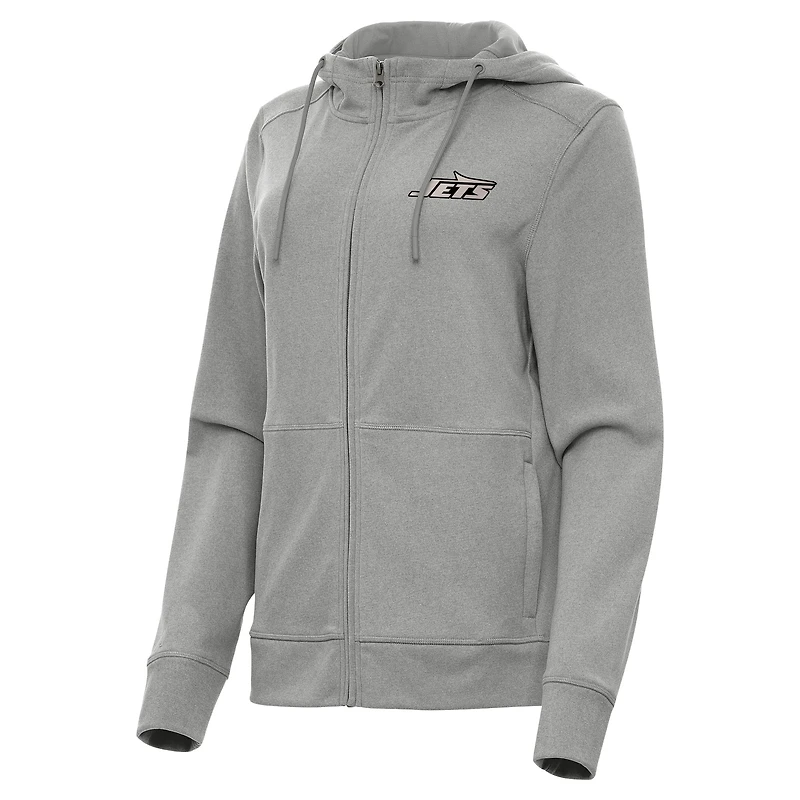 Women's Antigua  Heather Gray New York Jets Seeker Full-Zip Hoodie Jacket