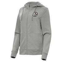 Women's Antigua  Heather Gray Pittsburgh Steelers Seeker Full-Zip Hoodie Jacket