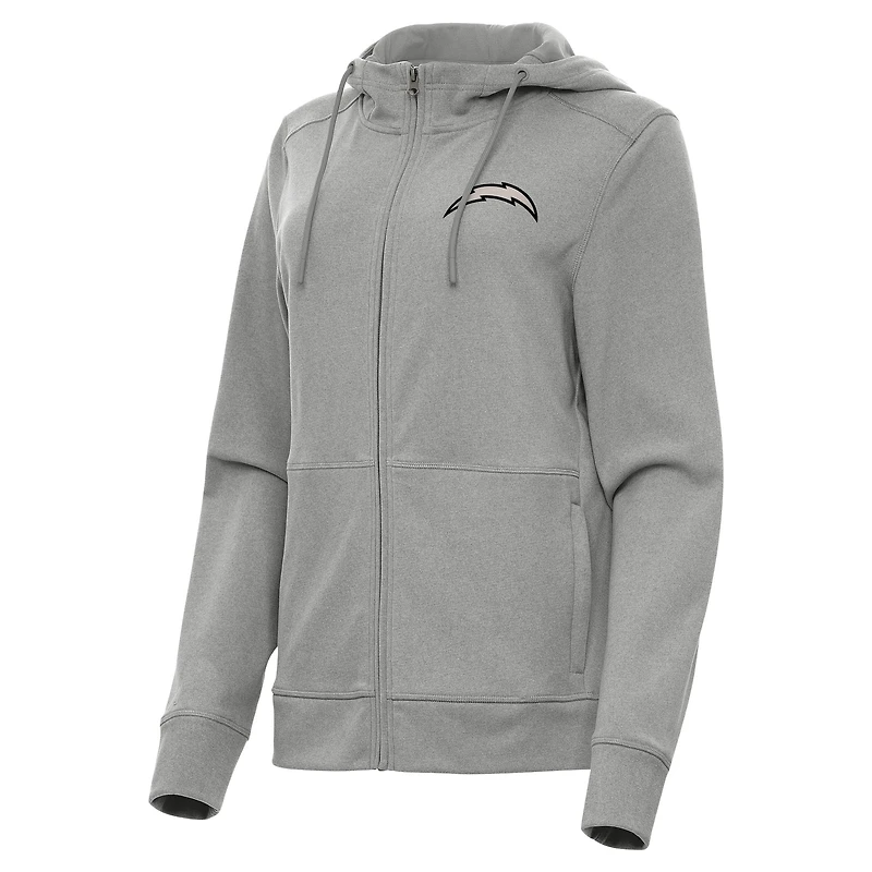 Women's Antigua  Heather Gray Los Angeles Chargers Seeker Full-Zip Hoodie Jacket