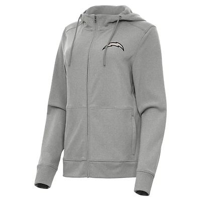 Women's Antigua  Heather Gray Los Angeles Chargers Seeker Full-Zip Hoodie Jacket