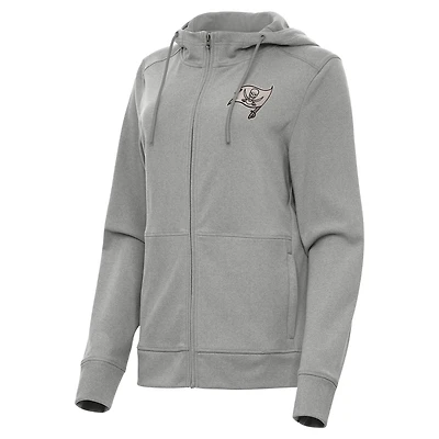 Women's Antigua  Heather Gray Tampa Bay Buccaneers Seeker Full-Zip Hoodie Jacket