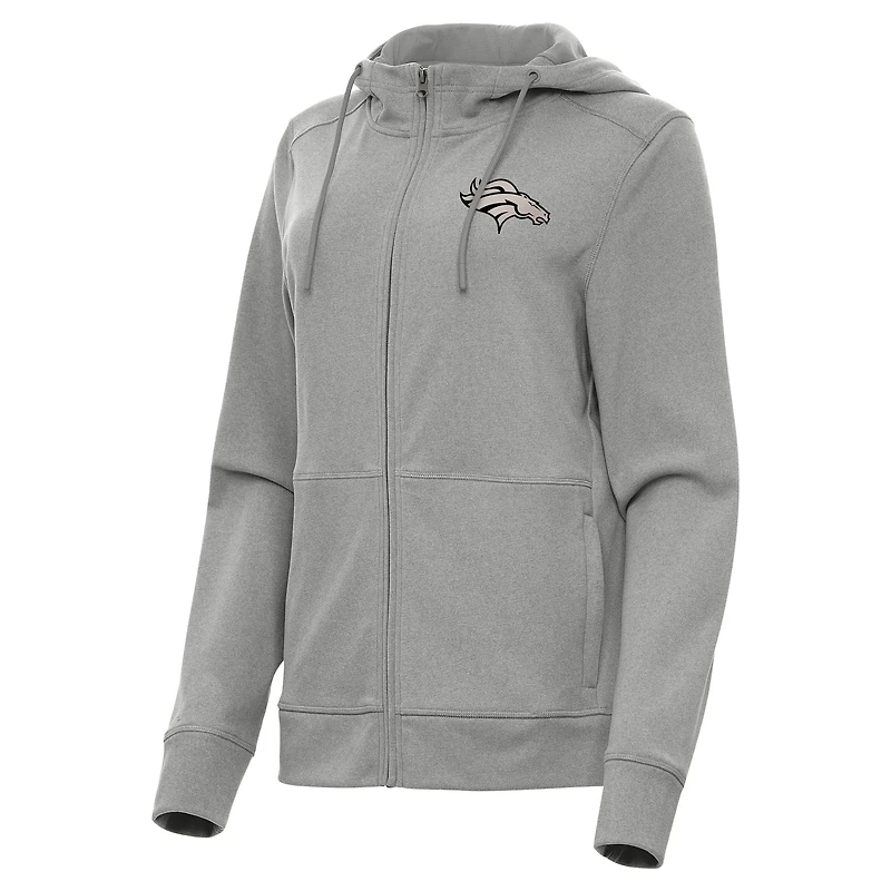 Women's Antigua  Heather Gray Denver Broncos Seeker Full-Zip Hoodie Jacket