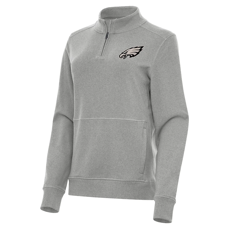 Women's Antigua  Heather Gray Philadelphia Eagles Crush Quarter-Zip Top
