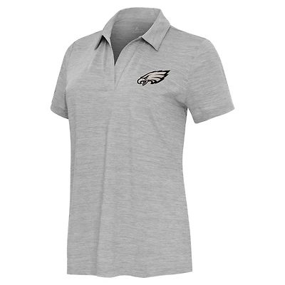 Women's Antigua Heather Gray Philadelphia Eagles  Brushed Carbon Layout V-Neck Polo