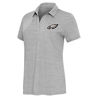 Women's Antigua Heather Gray Philadelphia Eagles  Brushed Carbon Layout V-Neck Polo