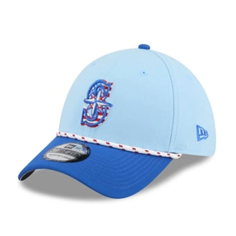 Men's New Era Light Blue/Blue Seattle Mariners 2025 Fourth of July 39THIRTY Flex Hat