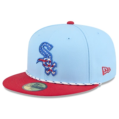 Men's New Era Light Blue/Red Chicago White Sox 2025 Fourth of July 59FIFTY Fitted Hat
