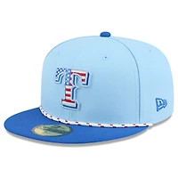 Men's New Era Light Blue/Royal Texas Rangers 2025 Fourth of July 59FIFTY Fitted Hat