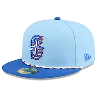 Men's New Era Light Blue/Blue Seattle Mariners 2025 Fourth of July 59FIFTY Fitted Hat
