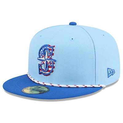 Men's New Era Light Blue/Blue Seattle Mariners 2025 Fourth of July 59FIFTY Fitted Hat