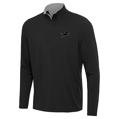 Men's Antigua Black Detroit Lions Content Quarter-Zip Pullover Top