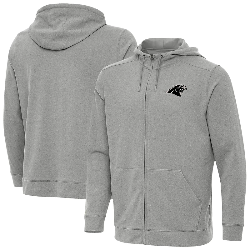 Men's Antigua Heather Gray Carolina Panthers Effortless Full-Zip Hoodie Jacket