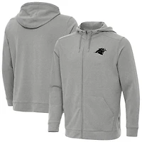 Men's Antigua Heather Gray Carolina Panthers Effortless Full-Zip Hoodie Jacket