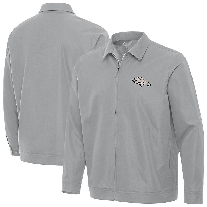 Men's Antigua Gray Denver Broncos Pivot Full-Zip Jacket