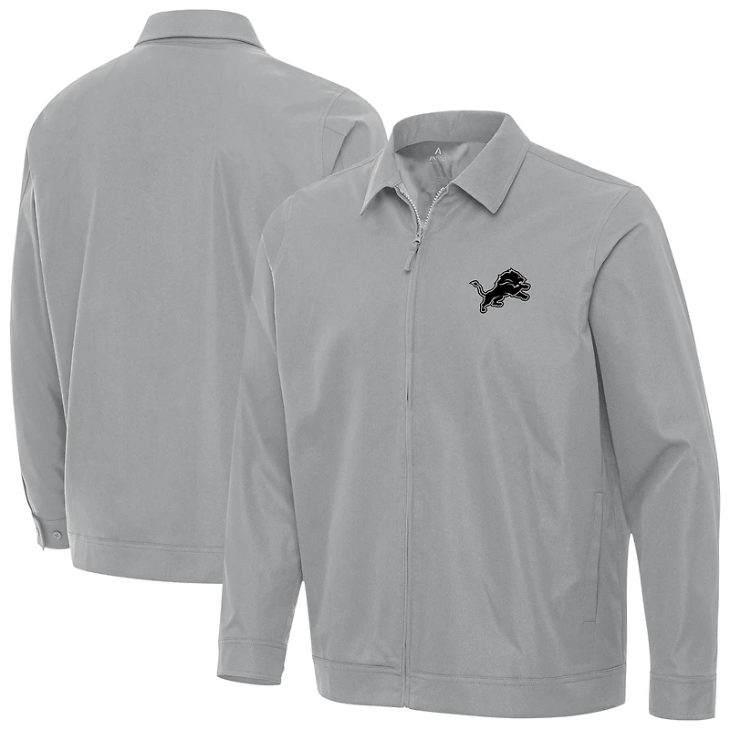 Men's Antigua Gray Detroit Lions Pivot Full-Zip Jacket