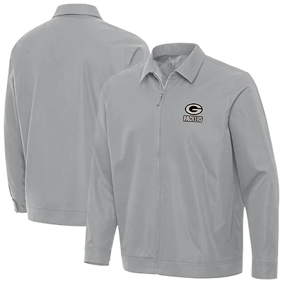 Men's Antigua Gray Green Bay Packers Pivot Full-Zip Jacket