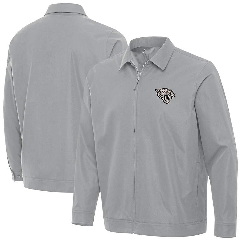 Men's Antigua Gray Jacksonville Jaguars Pivot Full-Zip Jacket